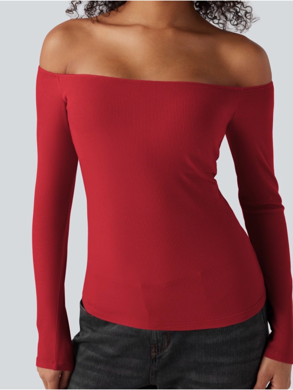 HALARA Red Off-Shoulder Long Sleeve Ribbed Top NWT Size S
